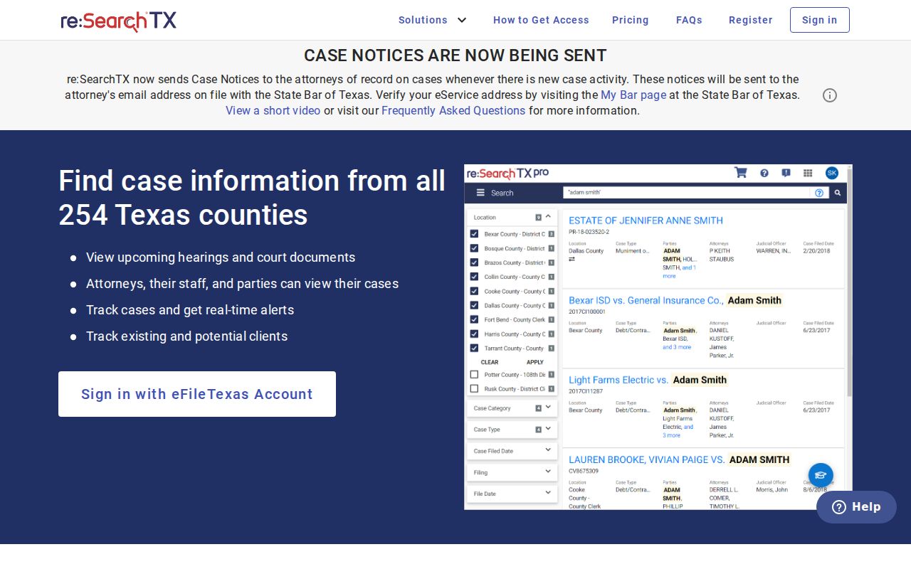 Coryell County case lookup through re:SearchTX