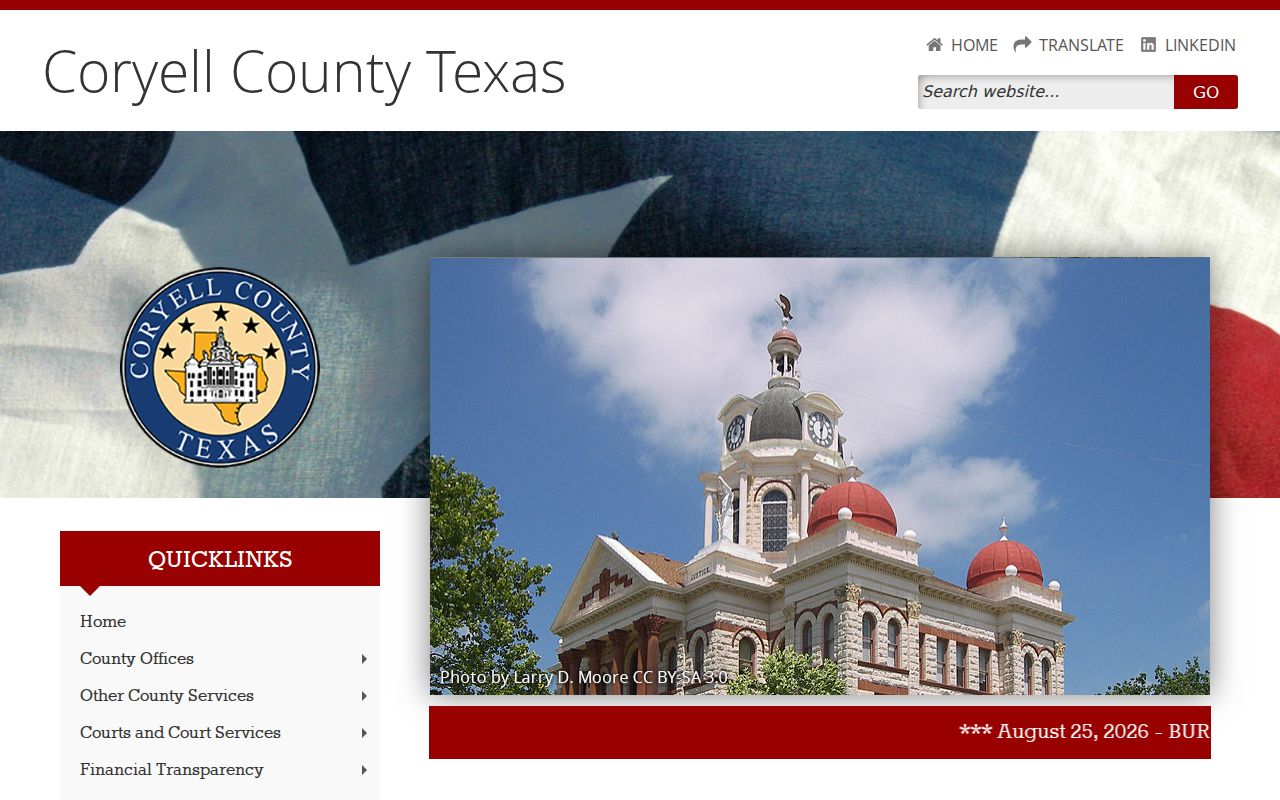 Coryell County court docket notices on the county homepage